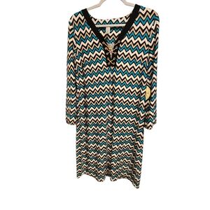 Women's Emma & Michele Chevron Dress with Lace-Up Design‎ Size Medium